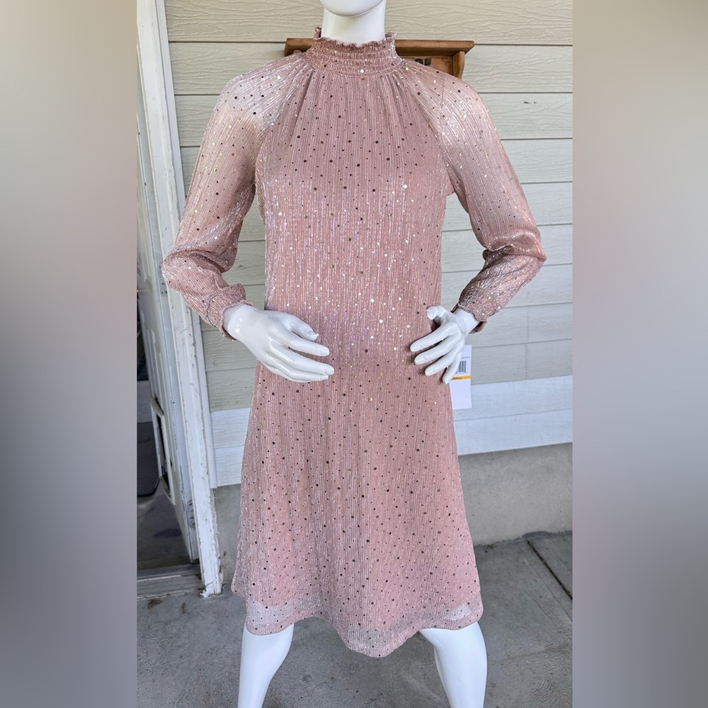 Nina Leonard Pink Sequin Halter Dress